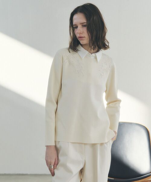 YECCA VECCA(イェッカヴェッカ)の「2way襟付きレースニット(ニット/セーター・レディース・ブルー系その他7/アイボリー/ブラック・FREE)」の5枚目の写真