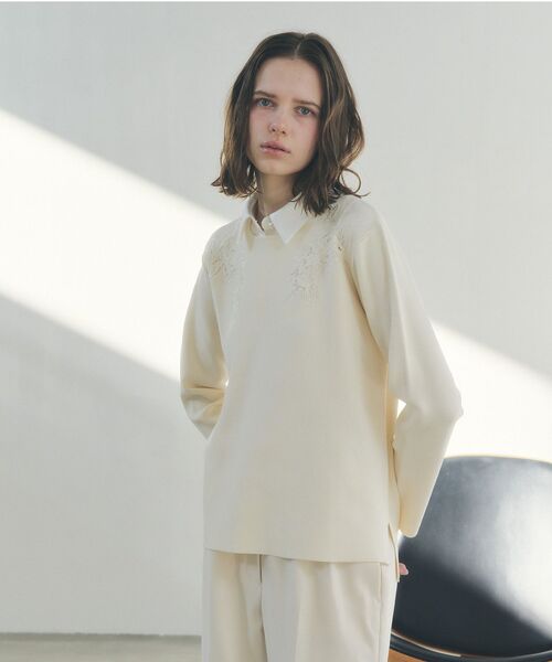 YECCA VECCA(イェッカヴェッカ)の「2way襟付きレースニット(ニット/セーター・レディース・ブルー系その他7/アイボリー/ブラック・FREE)」の6枚目の写真