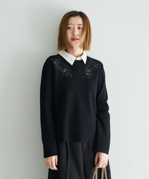 YECCA VECCA(イェッカヴェッカ)の「2way襟付きレースニット(ニット/セーター・レディース・ブルー系その他7/アイボリー/ブラック・FREE)」の14枚目の写真