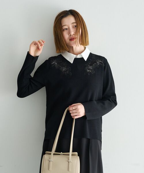 YECCA VECCA(イェッカヴェッカ)の「2way襟付きレースニット(ニット/セーター・レディース・ブルー系その他7/アイボリー/ブラック・FREE)」の18枚目の写真