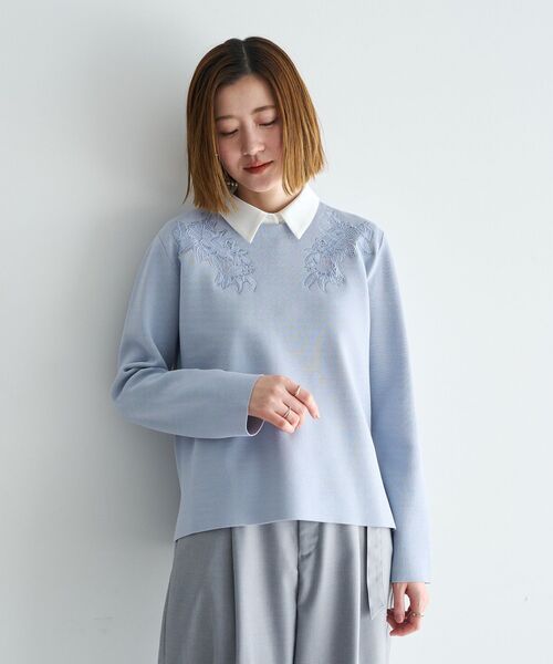 YECCA VECCA(イェッカヴェッカ)の「2way襟付きレースニット(ニット/セーター・レディース・ブルー系その他7/アイボリー/ブラック・FREE)」の3枚目の写真