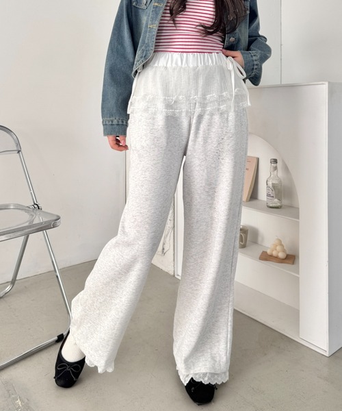 SOLLON.（ソルロン）の「ウエストチュール裾レースパンツ（スウェットパンツ・レディース・アイボリー/オートミール/グレー/ブラック・FREE）」の17枚目の写真