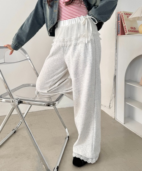 SOLLON.（ソルロン）の「ウエストチュール裾レースパンツ（スウェットパンツ・レディース・アイボリー/オートミール/グレー/ブラック・FREE）」の15枚目の写真