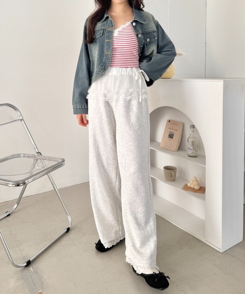 SOLLON.（ソルロン）の「ウエストチュール裾レースパンツ（スウェットパンツ・レディース・アイボリー/オートミール/グレー/ブラック・FREE）」の20枚目の写真