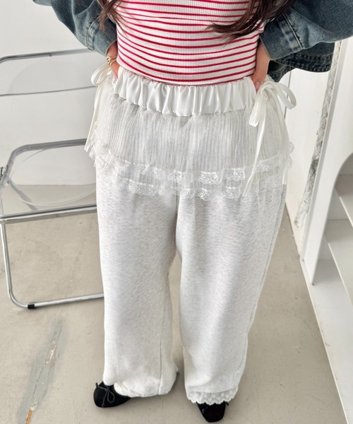 SOLLON.（ソルロン）の「ウエストチュール裾レースパンツ（スウェットパンツ・レディース・アイボリー/オートミール/グレー/ブラック・FREE）」の14枚目の写真