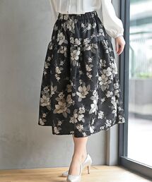 フラワージャガードフレアースカート