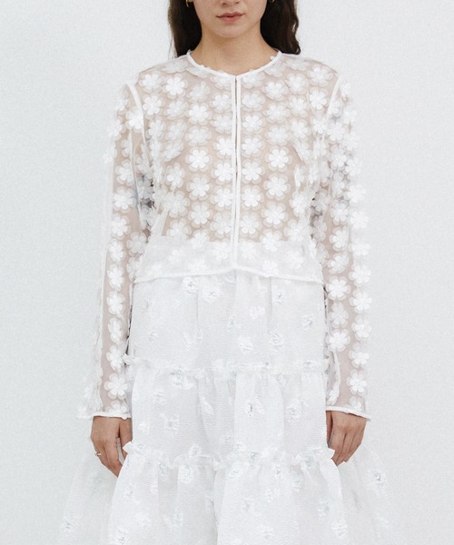 セール】【epingler】FLOWER APPLIQUE CARDIGAN シアーフラワー