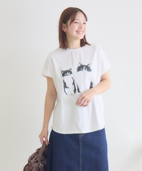meeny miny（ミーニーマイニー）の「【meeny miny】CAT & BAKES 9456『ドキッ』Tシャツ（Tシャツ/カットソー・レディース・チャコールグレー/ホワイト/ベージュ・M-L/S-M）」の9枚目の写真
