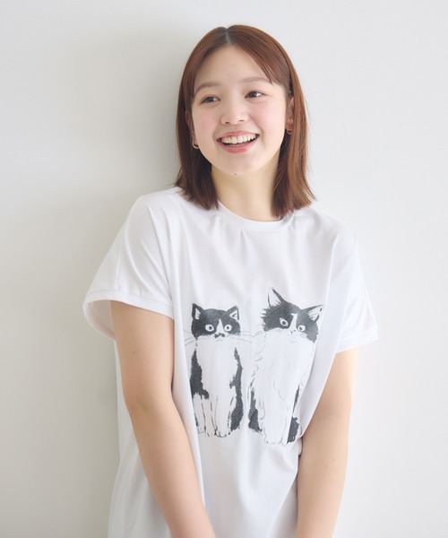 meeny miny（ミーニーマイニー）の「【meeny miny】CAT & BAKES 9456『ドキッ』Tシャツ（Tシャツ/カットソー・レディース・チャコールグレー/ホワイト/ベージュ・M-L/S-M）」の10枚目の写真