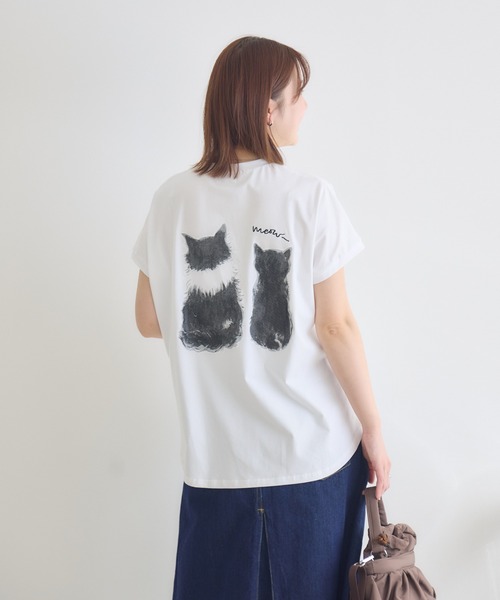 meeny miny（ミーニーマイニー）の「【meeny miny】CAT & BAKES 9456『ドキッ』Tシャツ（Tシャツ/カットソー・レディース・チャコールグレー/ホワイト/ベージュ・M-L/S-M）」の11枚目の写真