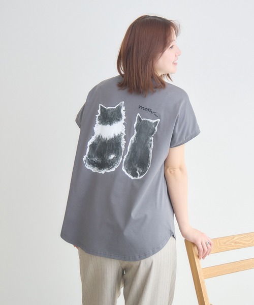 meeny miny（ミーニーマイニー）の「【meeny miny】CAT & BAKES 9456『ドキッ』Tシャツ（Tシャツ/カットソー・レディース・チャコールグレー/ホワイト/ベージュ・M-L/S-M）」の18枚目の写真