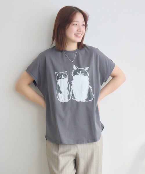 meeny miny（ミーニーマイニー）の「【meeny miny】CAT & BAKES 9456『ドキッ』Tシャツ（Tシャツ/カットソー・レディース・チャコールグレー/ホワイト/ベージュ・M-L/S-M）」の17枚目の写真