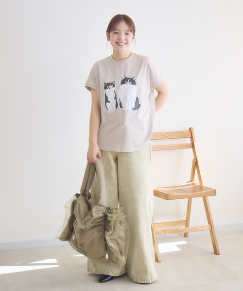meeny miny（ミーニーマイニー）の「【meeny miny】CAT & BAKES 9456『ドキッ』Tシャツ（Tシャツ/カットソー・レディース・チャコールグレー/ホワイト/ベージュ・M-L/S-M）」の19枚目の写真