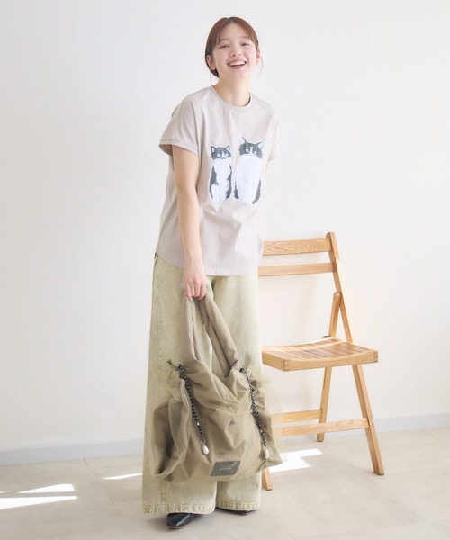 meeny miny（ミーニーマイニー）の「【meeny miny】CAT & BAKES 9456『ドキッ』Tシャツ（Tシャツ/カットソー・レディース・チャコールグレー/ホワイト/ベージュ・M-L/S-M）」の20枚目の写真