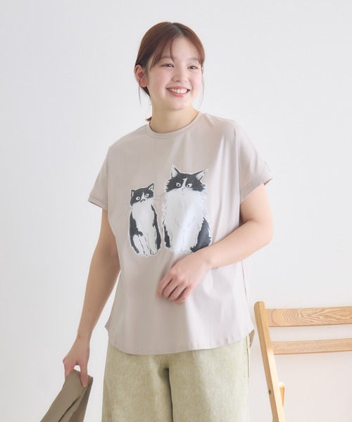 meeny miny（ミーニーマイニー）の「【meeny miny】CAT & BAKES 9456『ドキッ』Tシャツ（Tシャツ/カットソー・レディース・チャコールグレー/ホワイト/ベージュ・M-L/S-M）」の22枚目の写真