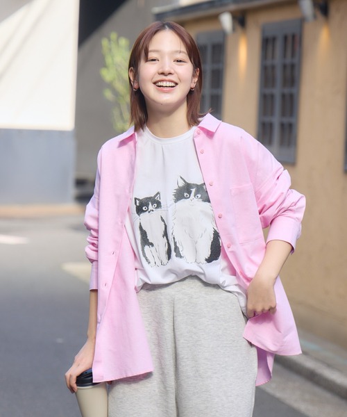 meeny miny（ミーニーマイニー）の「【meeny miny】CAT & BAKES 9456『ドキッ』Tシャツ（Tシャツ/カットソー・レディース・チャコールグレー/ホワイト/ベージュ・M-L/S-M）」の8枚目の写真