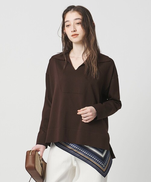 UNITED ARROWS(ユナイテッドアローズ)の「スキッパー プルオーバーニット(ニット/セーター・レディース・ライトブルー/ネイビー/ダークブラウン・FREE)」の1枚目の写真