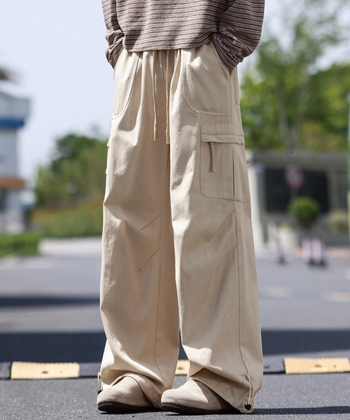 TOBEE(トゥビー)の「【TOBEE】ワイドストレート カーゴパンツ 裾ドローコード(カーゴパンツ・メンズ・ブラック/ベージュ・X-LARGE/LARGE/MEDIUM)」の3枚目の写真