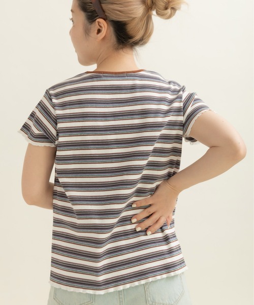 CHILD WOMAN(チャイルドウーマン)の「マルチボーダーテレコ パイピングリボンプルオーバー(Tシャツ/カットソー・レディース・ブラウン/ホワイト/アイボリー/グレー・FREE)」の19枚目の写真