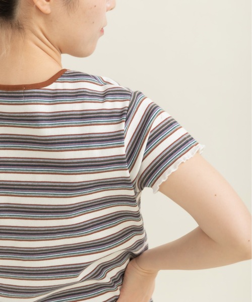 CHILD WOMAN(チャイルドウーマン)の「マルチボーダーテレコ パイピングリボンプルオーバー(Tシャツ/カットソー・レディース・ブラウン/ホワイト/アイボリー/グレー・FREE)」の20枚目の写真