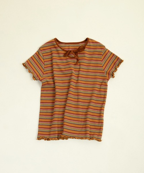 CHILD WOMAN(チャイルドウーマン)の「マルチボーダーテレコ パイピングリボンプルオーバー(Tシャツ/カットソー・レディース・ブラウン/ホワイト/アイボリー/グレー・FREE)」の21枚目の写真