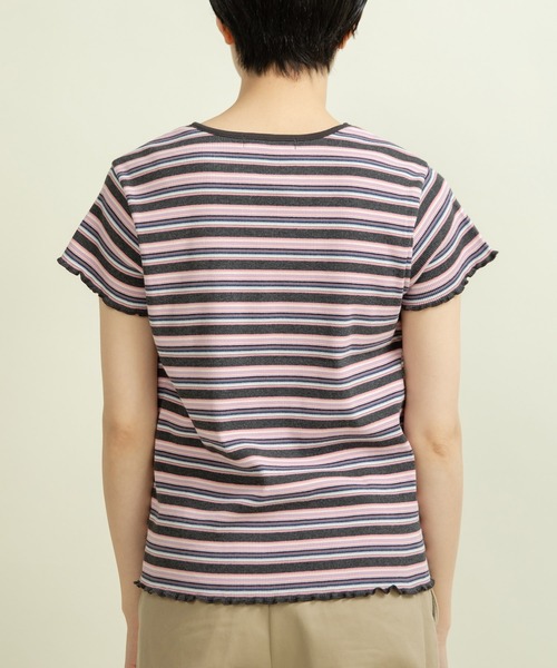 CHILD WOMAN(チャイルドウーマン)の「マルチボーダーテレコ パイピングリボンプルオーバー(Tシャツ/カットソー・レディース・ブラウン/ホワイト/アイボリー/グレー・FREE)」の11枚目の写真