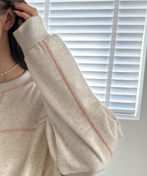 umune(ウムネ)の「スウェット ステッチ 配色 プルオーバー トレーナー 裏毛 クルーネック ビッグシルエット 長袖 トップス カジュアル 秋冬(スウェット・レディース・ブラック/オートミール/ケリーグリーン・FREE)」の18枚目の写真