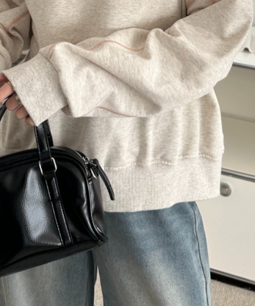 umune(ウムネ)の「スウェット ステッチ 配色 プルオーバー トレーナー 裏毛 クルーネック ビッグシルエット 長袖 トップス カジュアル 秋冬(スウェット・レディース・ブラック/オートミール/ケリーグリーン・FREE)」の17枚目の写真