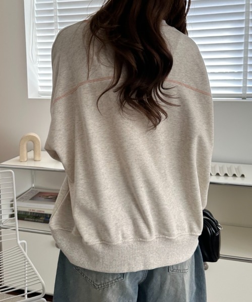 umune(ウムネ)の「スウェット ステッチ 配色 プルオーバー トレーナー 裏毛 クルーネック ビッグシルエット 長袖 トップス カジュアル 秋冬(スウェット・レディース・ブラック/オートミール/ケリーグリーン・FREE)」の15枚目の写真