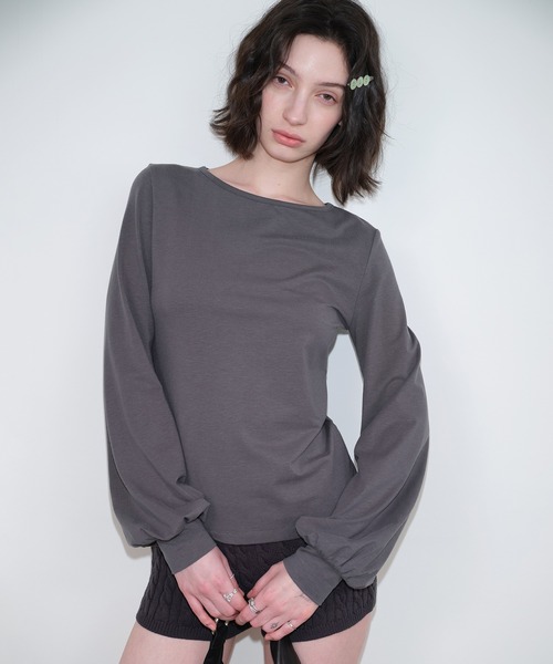 SOLWEIGE(ソルヴェイグ)の「【SOLWEIGE】ソフトパフスリーブ クルーネック長袖Tシャツ(Tシャツ/カットソー・レディース・グレー/アイボリー・S/M/L)」の1枚目の写真
