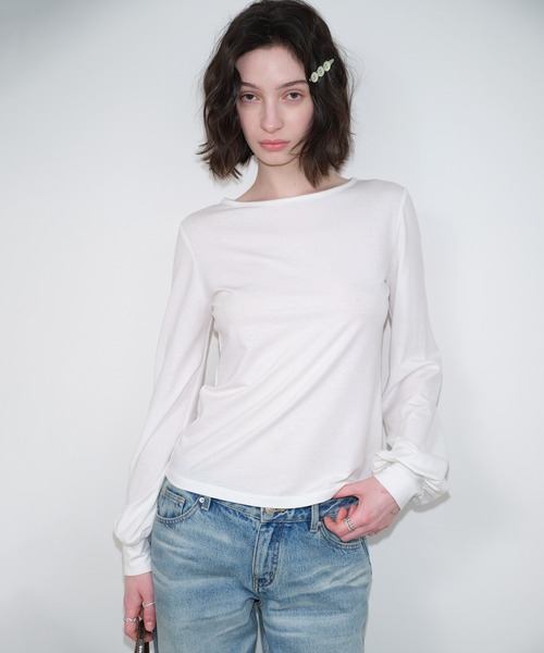 SOLWEIGE(ソルヴェイグ)の「【SOLWEIGE】ソフトパフスリーブ クルーネック長袖Tシャツ(Tシャツ/カットソー・レディース・グレー/アイボリー・S/M/L)」の2枚目の写真
