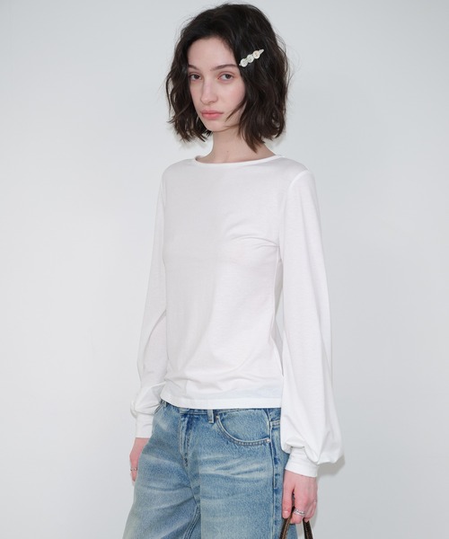 SOLWEIGE(ソルヴェイグ)の「【SOLWEIGE】ソフトパフスリーブ クルーネック長袖Tシャツ(Tシャツ/カットソー・レディース・グレー/アイボリー・S/M/L)」の3枚目の写真
