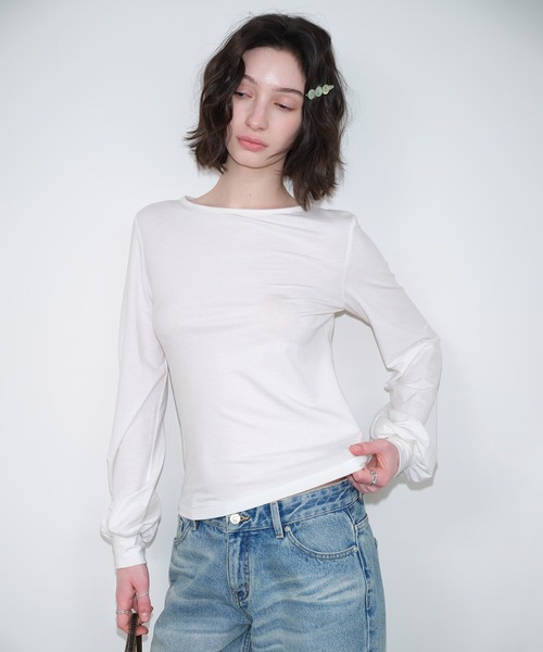 SOLWEIGE(ソルヴェイグ)の「【SOLWEIGE】ソフトパフスリーブ クルーネック長袖Tシャツ(Tシャツ/カットソー・レディース・グレー/アイボリー・S/M/L)」の5枚目の写真