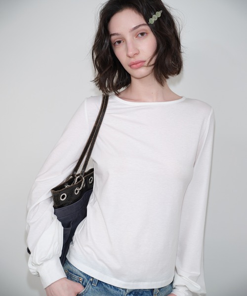 SOLWEIGE(ソルヴェイグ)の「【SOLWEIGE】ソフトパフスリーブ クルーネック長袖Tシャツ(Tシャツ/カットソー・レディース・グレー/アイボリー・S/M/L)」の7枚目の写真