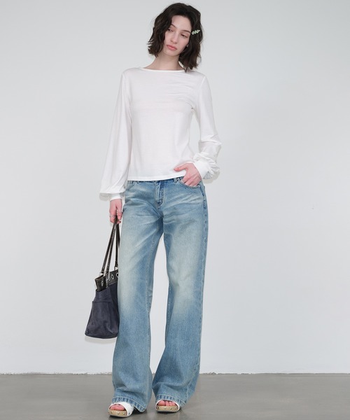 SOLWEIGE(ソルヴェイグ)の「【SOLWEIGE】ソフトパフスリーブ クルーネック長袖Tシャツ(Tシャツ/カットソー・レディース・グレー/アイボリー・S/M/L)」の8枚目の写真