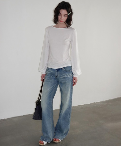 SOLWEIGE(ソルヴェイグ)の「【SOLWEIGE】ソフトパフスリーブ クルーネック長袖Tシャツ(Tシャツ/カットソー・レディース・グレー/アイボリー・S/M/L)」の13枚目の写真