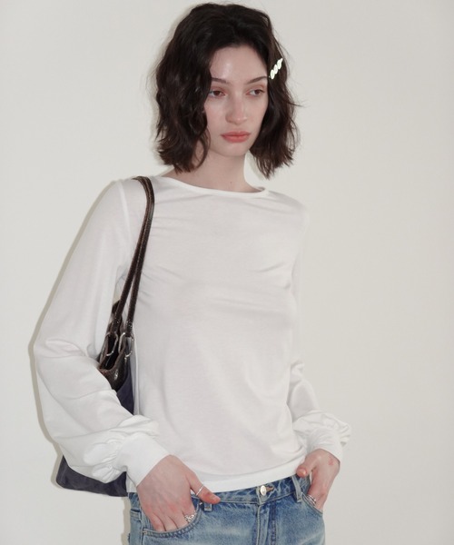 SOLWEIGE(ソルヴェイグ)の「【SOLWEIGE】ソフトパフスリーブ クルーネック長袖Tシャツ(Tシャツ/カットソー・レディース・グレー/アイボリー・S/M/L)」の14枚目の写真
