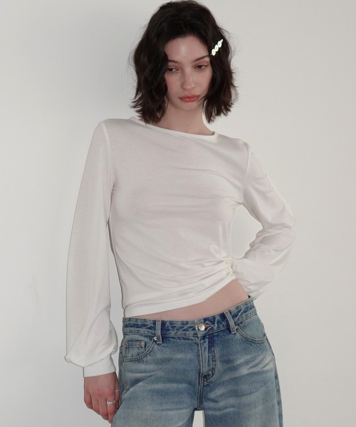SOLWEIGE(ソルヴェイグ)の「【SOLWEIGE】ソフトパフスリーブ クルーネック長袖Tシャツ(Tシャツ/カットソー・レディース・グレー/アイボリー・S/M/L)」の15枚目の写真
