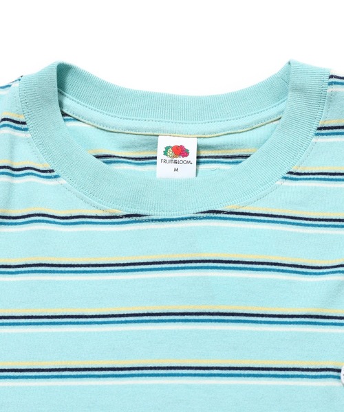 FRUIT OF THE LOOM（フルーツオブザルーム）の「ピーチ起毛天竺ボーダーTシャツ2 / マルチボーダー 半袖 クルーネックTシャツ / オールシーズン（Tシャツ/カットソー・メンズ・ブラウン/オレンジ/サックスブルー・L/S/M）」の7枚目の写真