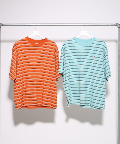 FRUIT OF THE LOOM（フルーツオブザルーム）の「ピーチ起毛天竺ボーダーTシャツ2 / マルチボーダー 半袖 クルーネックTシャツ / オールシーズン（Tシャツ/カットソー・メンズ・ブラウン/オレンジ/サックスブルー・L/S/M）」の6枚目の写真