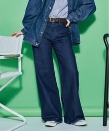 Right-on | 【HONEYSUCKLE ROSE】ハイライズ ワイドデニムパンツ (ヴィンテージ加工 / 体型カバー / 大人カジュアル)(デニムパンツ)