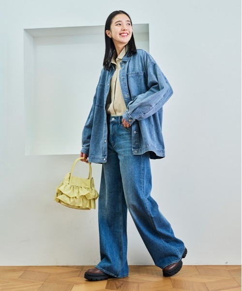 Right-on（ライトオン）の「【HONEYSUCKLE ROSE】ハイライズ ワイドデニムパンツ (ヴィンテージ加工 / 体型カバー / 大人カジュアル)（デニムパンツ・レディース・ノンウォッシュ/ダークインディゴブルー/ライトインディゴブルー・S/M/L/XL）」の7枚目の写真