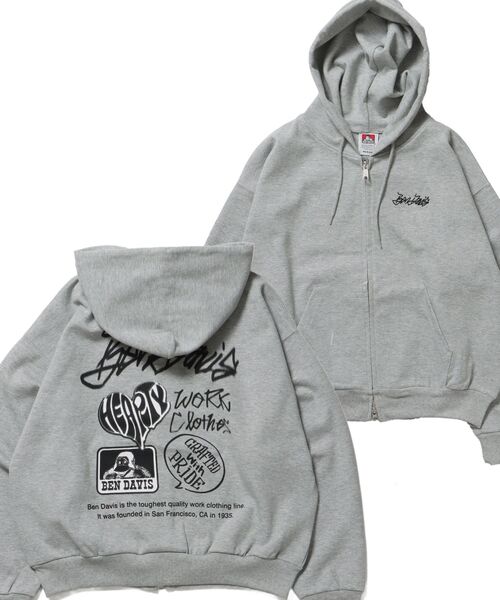 BEN DAVIS(ベンデイビス)の「【BEN DAVIS(ベンデイビス)】TAGGING JERSEY ZIP HOODY / ヘビーウェイト 刺繍 スウェット ジップパーカー 刺繍 【短丈】(パーカー・メンズ・ネイビー/グレー/ブラック・MEDIUM/LARGE)」の2枚目の写真