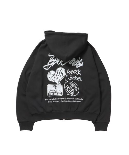 BEN DAVIS(ベンデイビス)の「【BEN DAVIS(ベンデイビス)】TAGGING JERSEY ZIP HOODY / ヘビーウェイト 刺繍 スウェット ジップパーカー 刺繍 【短丈】(パーカー・メンズ・ネイビー/グレー/ブラック・MEDIUM/LARGE)」の9枚目の写真