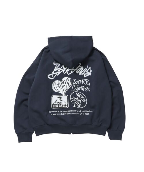 BEN DAVIS(ベンデイビス)の「【BEN DAVIS(ベンデイビス)】TAGGING JERSEY ZIP HOODY / ヘビーウェイト 刺繍 スウェット ジップパーカー 刺繍 【短丈】(パーカー・メンズ・ネイビー/グレー/ブラック・MEDIUM/LARGE)」の21枚目の写真