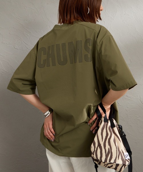 CHUMS（チャムス）の「【WEB限定】[CHUMS/チャムス] エアトレイル ストレッチ バックプリントTシャツ（Tシャツ/カットソー・レディース・カーキ/ブラック/ライトグレー・XL/L/M）」の3枚目の写真