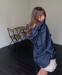 LYEON（リヨン）の「フリルフーディーチェックシャツ（シャツ/ブラウス）」