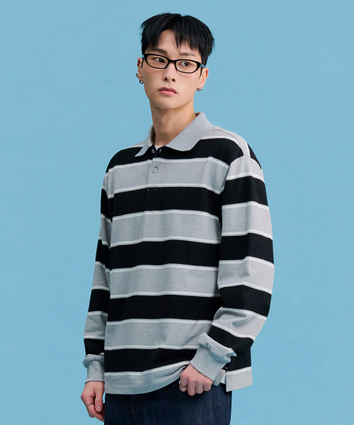 CHASECULT（チェイスカルト）の「メンズストライプカラーTシャツ-FARK5115B03（ポロシャツ・メンズ・ブラック・95/100/105）」の5枚目の写真