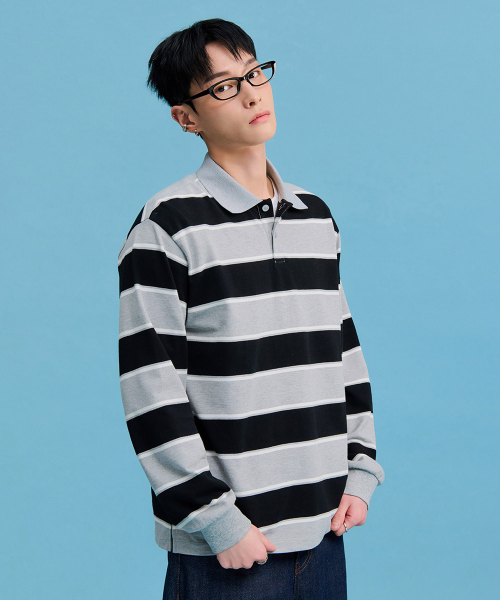 CHASECULT（チェイスカルト）の「メンズストライプカラーTシャツ-FARK5115B03（ポロシャツ・メンズ・ブラック・95/100/105）」の4枚目の写真