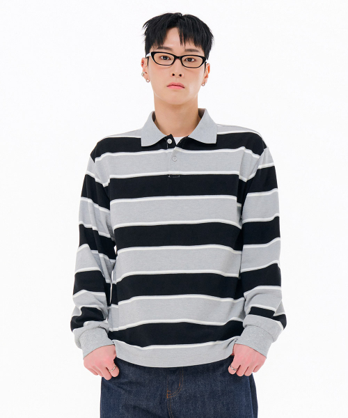 CHASECULT（チェイスカルト）の「メンズストライプカラーTシャツ-FARK5115B03（ポロシャツ・メンズ・ブラック・95/100/105）」の3枚目の写真